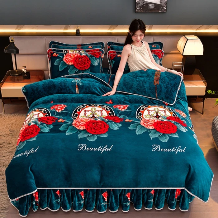 (活动中）2023加厚牛奶绒床上用品保暖绒被套四件套床裙款