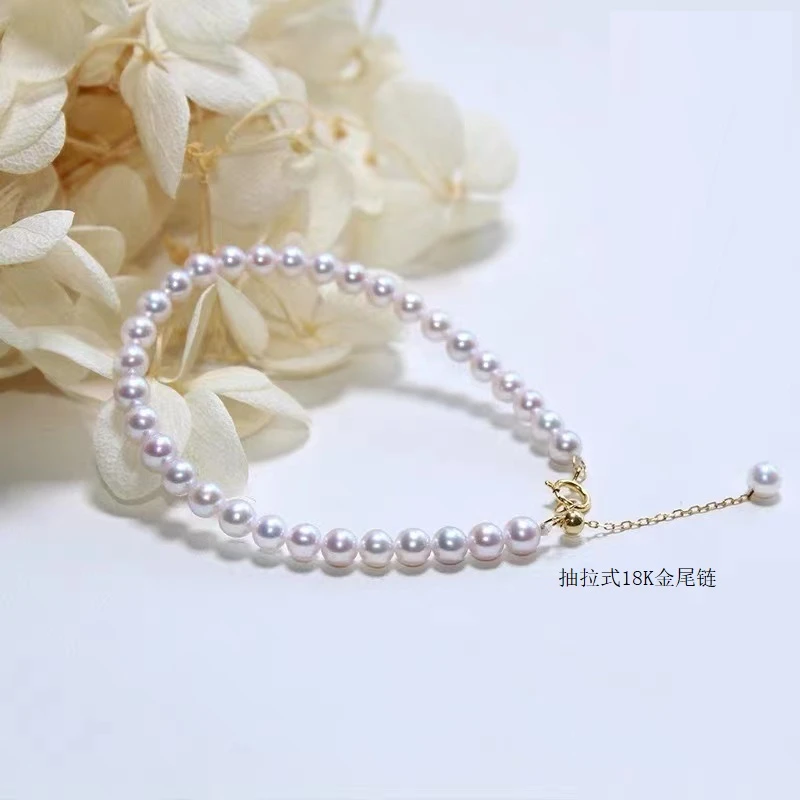 【萍姐珠宝】18K金熊猫baby小米珠4-5mm手链+延长链任意抽拉调节