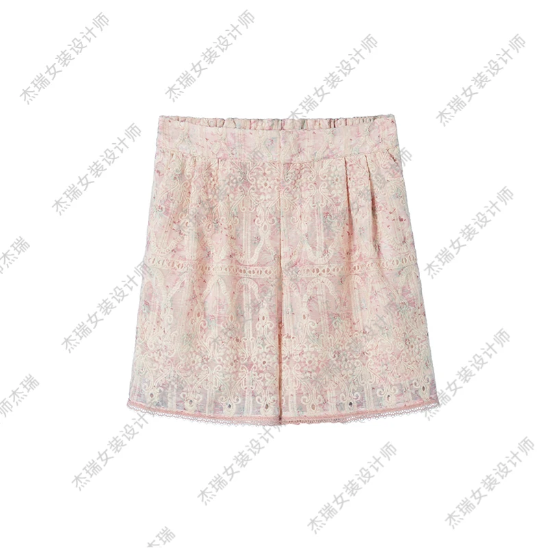 【春盛桃花短裤】2024夏季新品棉布雕孔绣时尚花瓣短款短裤