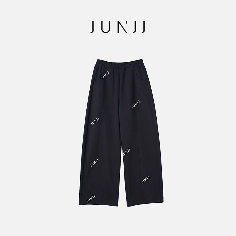 JUNJJ【解构主义】黑色运动裤女宽松直筒高腰休闲卫裤显瘦阔腿裤