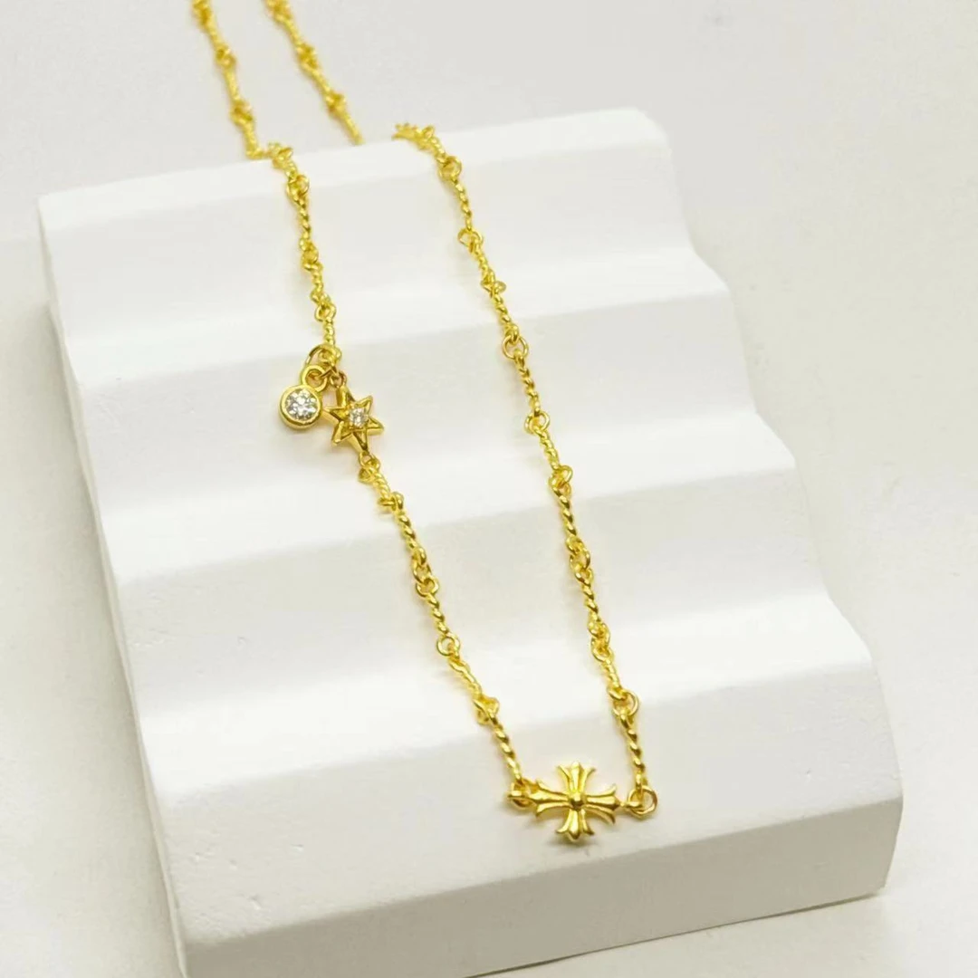 足金999 莫桑十字许愿骨链  龙虾扣