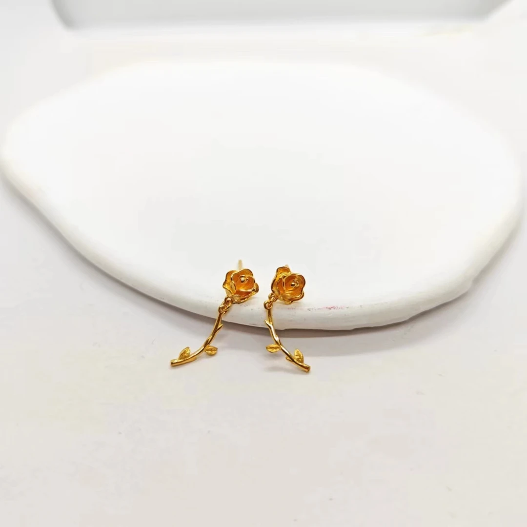 【金枝原】足金999 玫瑰花耳钉