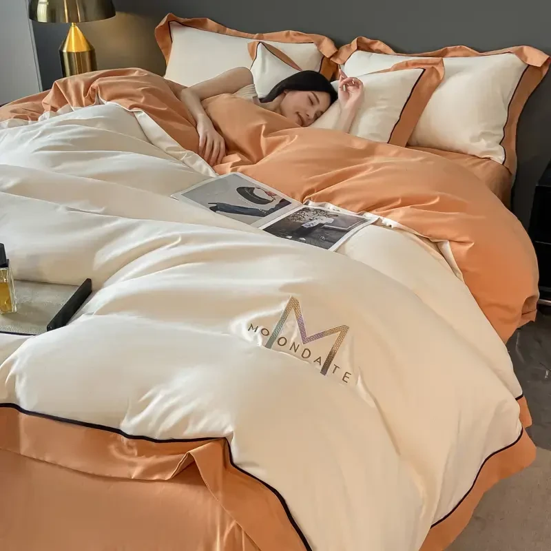 FANYUE/繁悦轻奢全棉四件套高级感简约刺绣被套纯棉床单床上用品