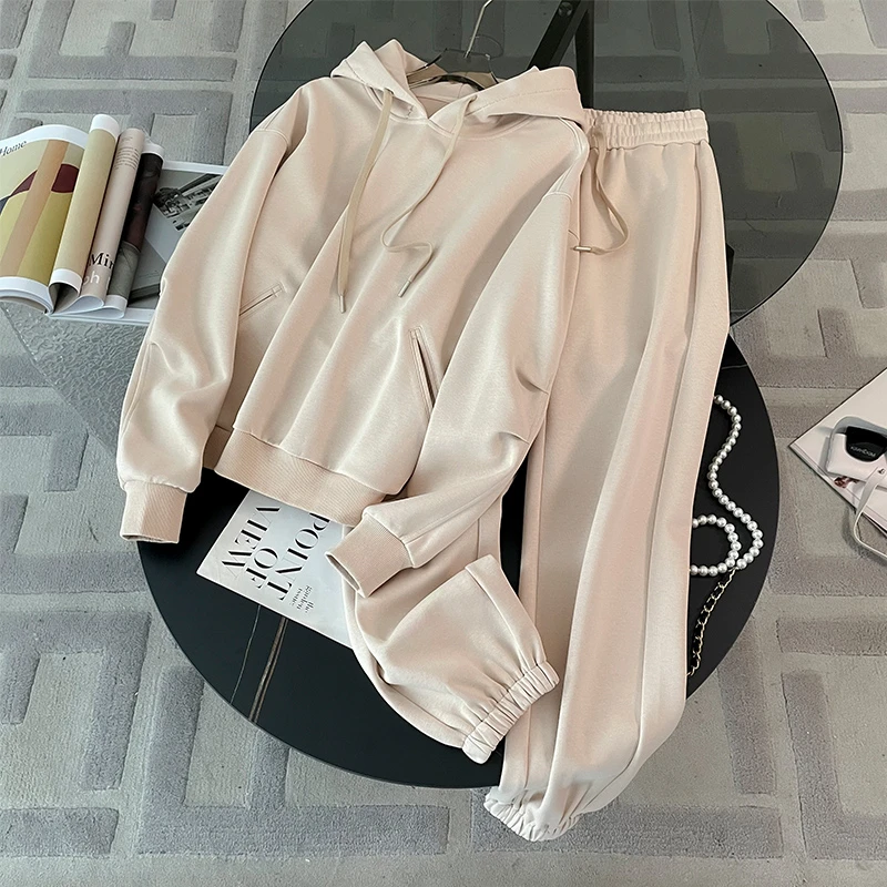 运动休闲套装女春秋2024新款韩版时尚洋气潮牌连帽卫衣跑步两件套