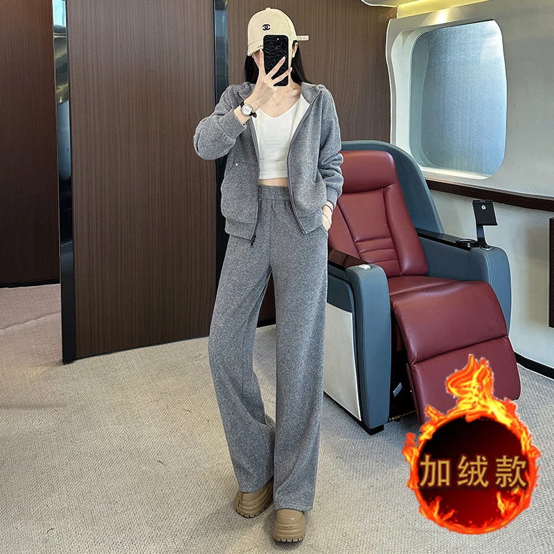 休闲运动套装女秋季新款时尚洋气减龄连帽卫衣修身阔腿裤两件套潮