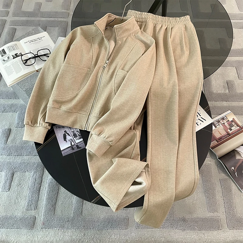 薏丝妮时尚套装女秋季洋气减龄修身显瘦拉链开衫卫衣阔腿裤两件套