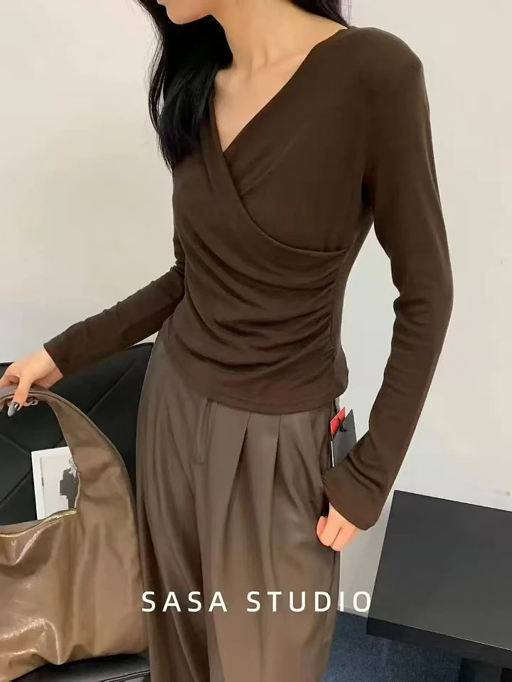 V家 369V领交叉修身显瘦羊绒打底衫