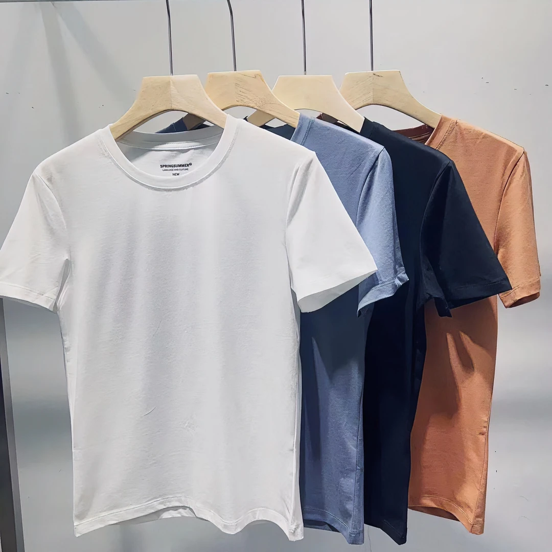 百搭休闲纯色打底纯棉T恤短袖上衣白色男士春夏秋冬时尚t恤打底衫