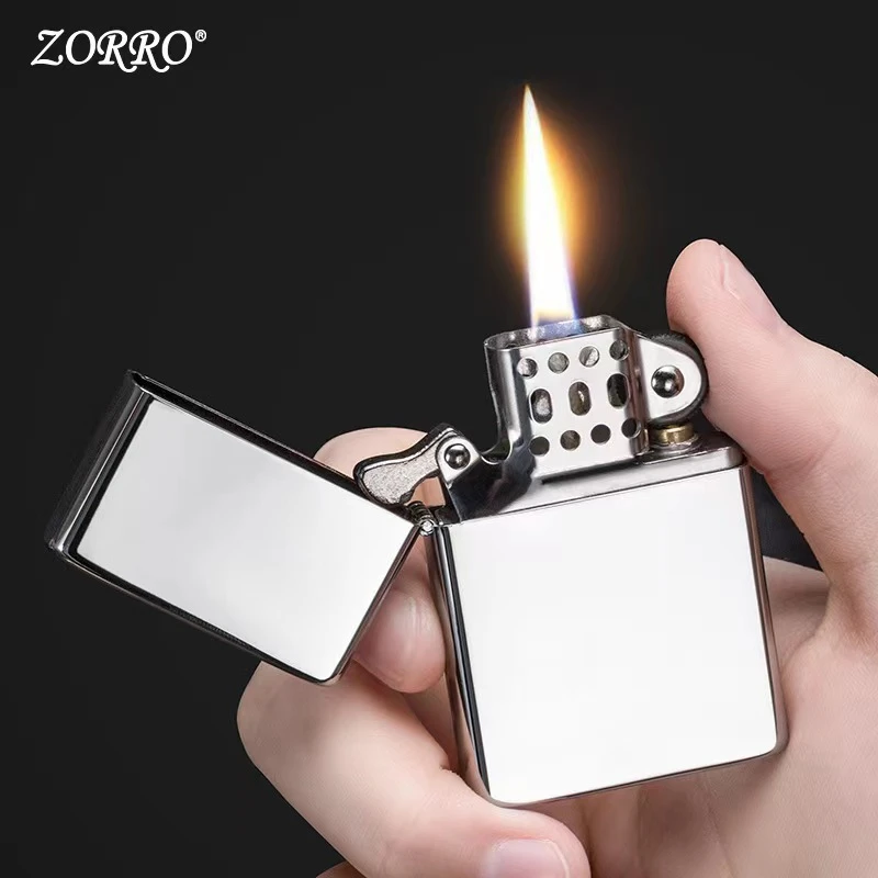 ZORRO佐罗煤油打火机超亮铬原铜光板砂轮防风打火机光面手感一流