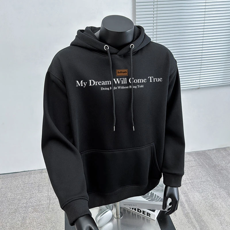 欧美帅气字母印花连帽卫衣男秋季宽松休闲高级感百搭潮牌高街上衣