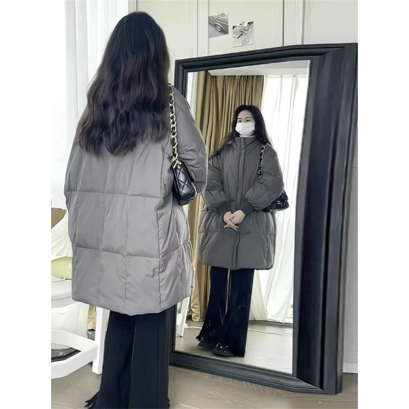 韩系蝙蝠袖中长款棉服女冬季加厚保暖高级感派克服棉衣棉袄潮