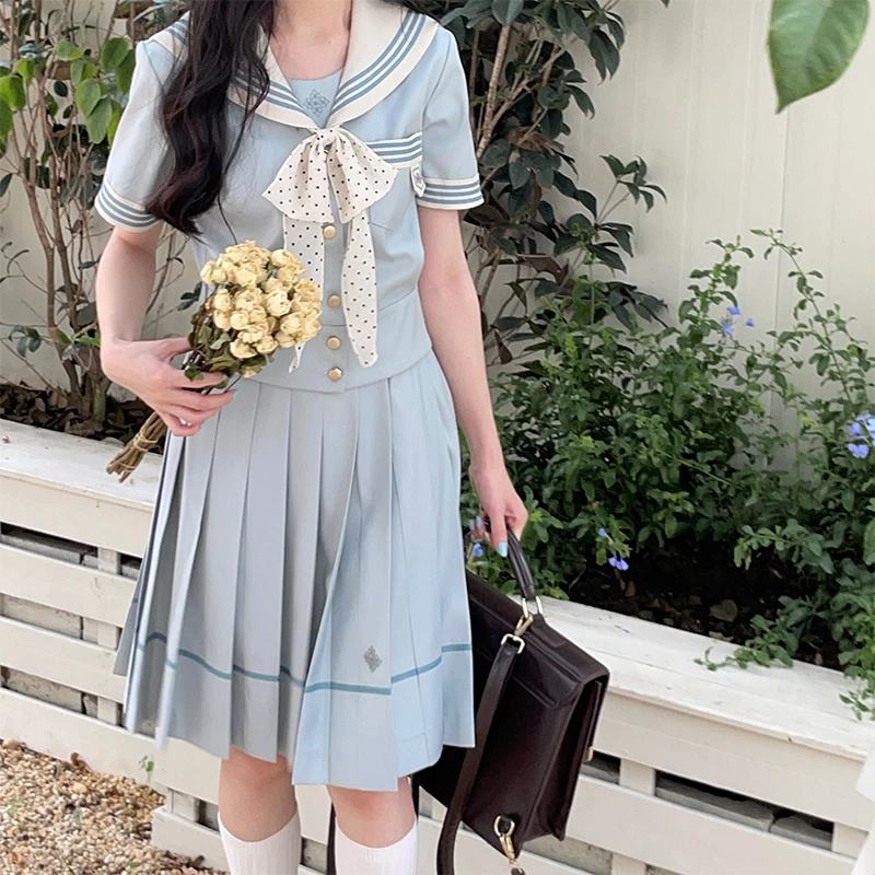 夏季抚蝶女子日系甜美小清新薄荷白巧夏JK制服女学院风水手服套装