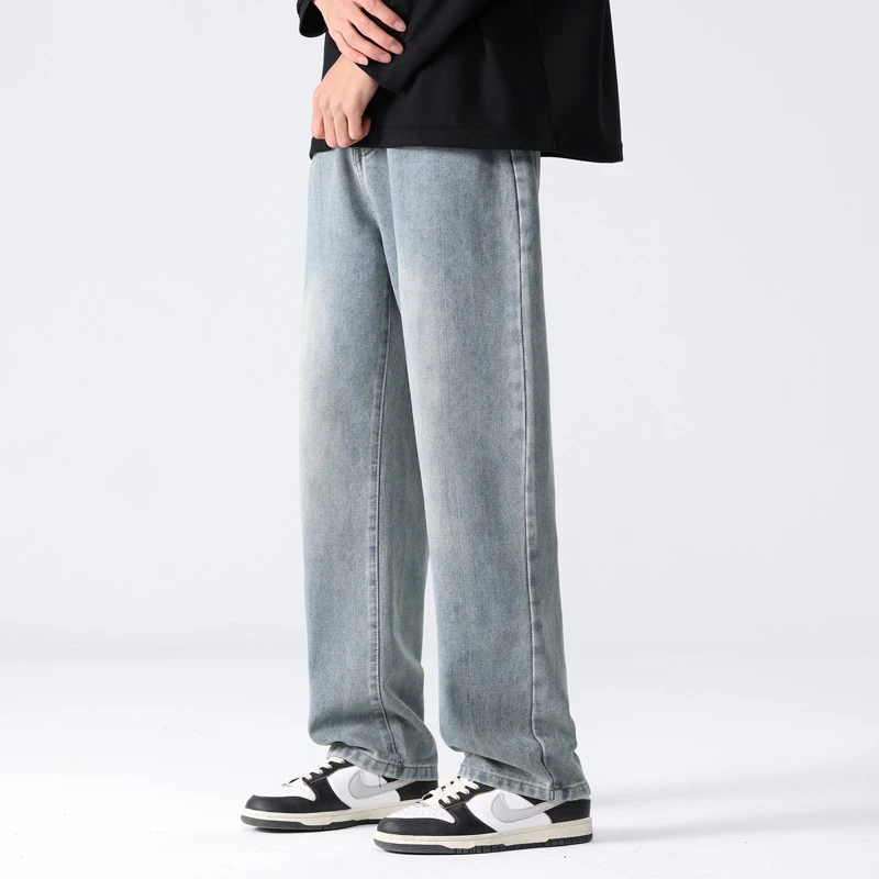 秋冬新款男士水洗牛仔裤美式复古直筒阔腿牛仔裤百搭