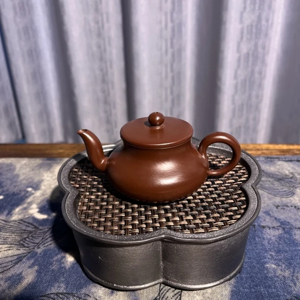 陈沛雄紫泥黑金刚君徳壶潮州手拉壶紫砂全手工小容量110c把玩收藏