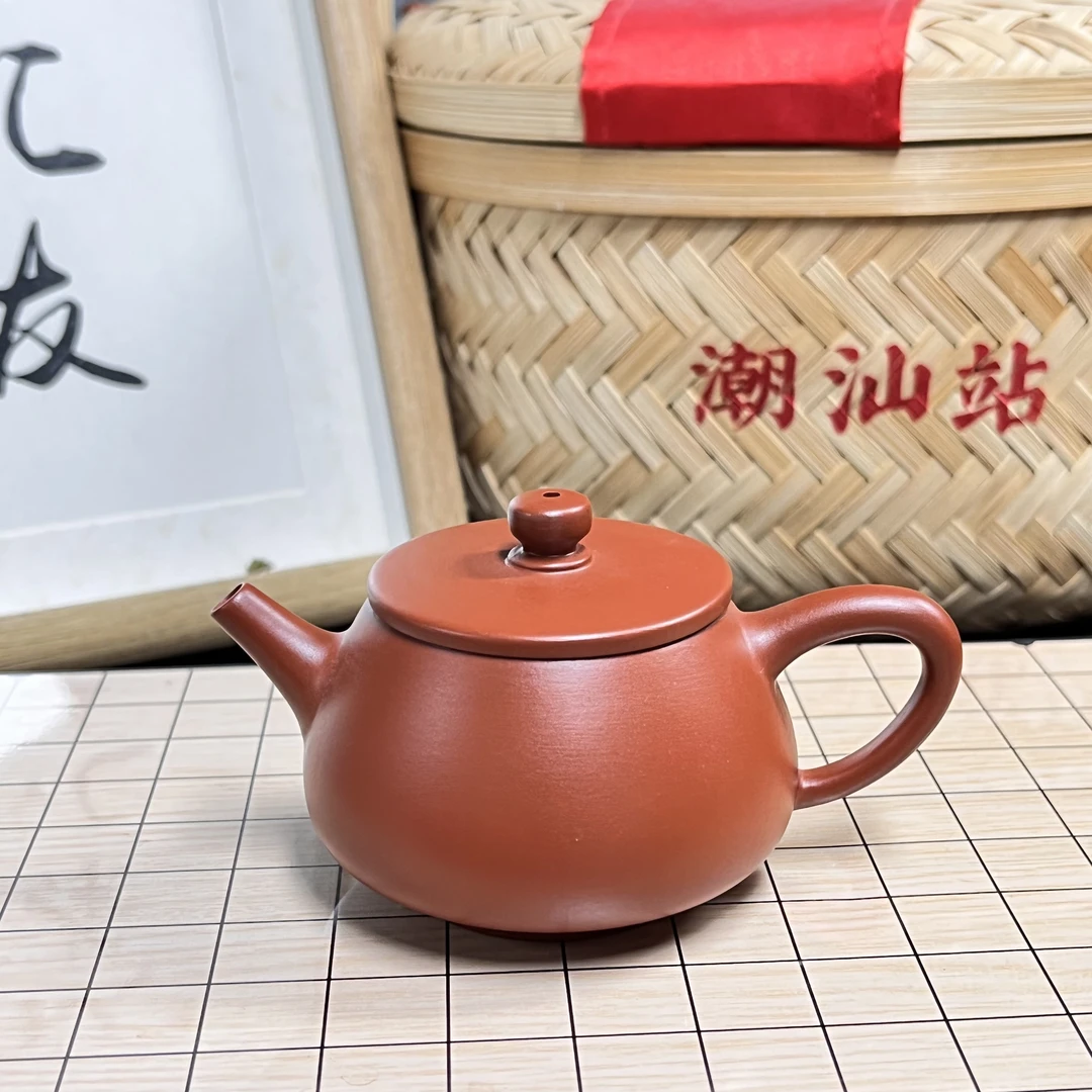 紫砂茶壶茶具潮州手拉壶手工原矿朱泥小容量石瓢小品90cc泡茶壶