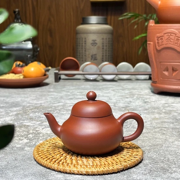 紫砂茶具茶壶潮州原矿朱泥手拉壶矮梨120c手工大红袍工夫茶器家用