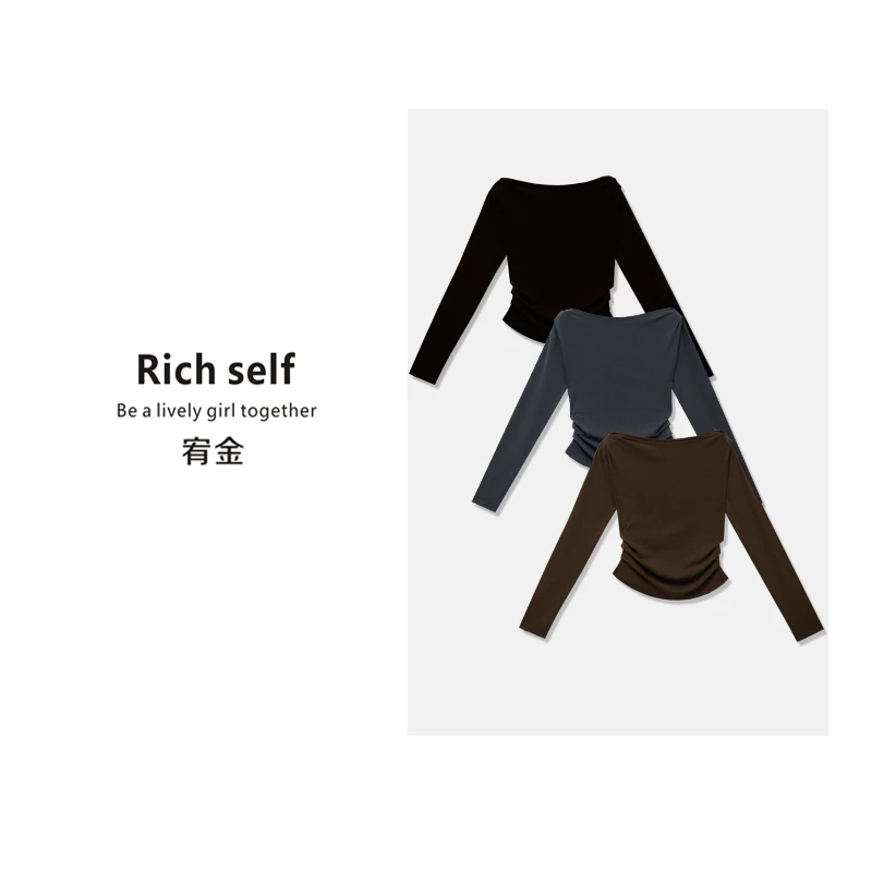 宥金Rich self【云上方糖】HH20355一字领设计上衣长袖显瘦
