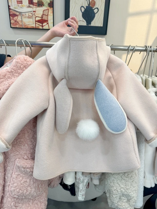 儿童女童宝宝加绒加厚韩版秋冬大兔耳朵毛呢大衣外套DY-72