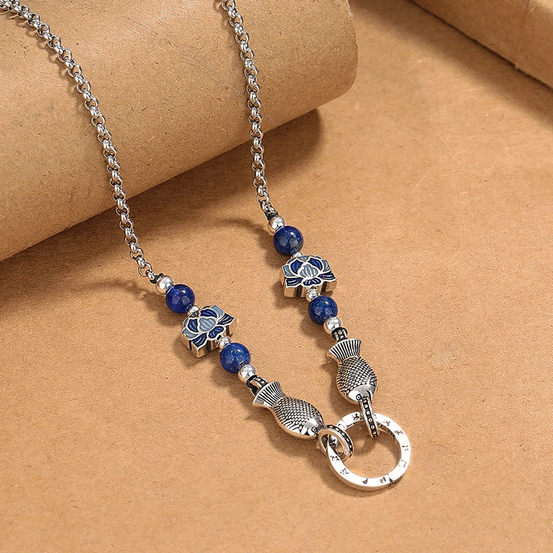 双鱼莲花项链女万能扣双面复古时尚长款百搭毛衣链潮流