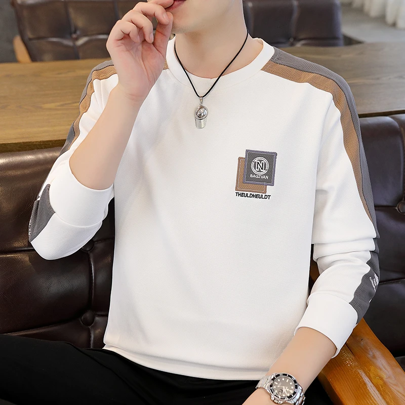 2024秋冬新款卫衣男士高档拼接刺绣卫衣休闲韩版宽松长袖t恤男