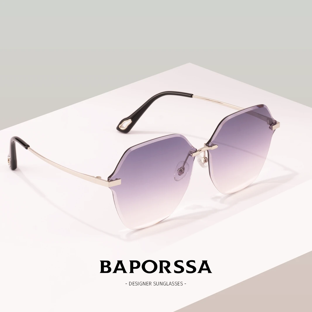 BAPORSSA/巴宝莎气质女士无边框多边墨镜时尚太阳镜舒适旅游百搭