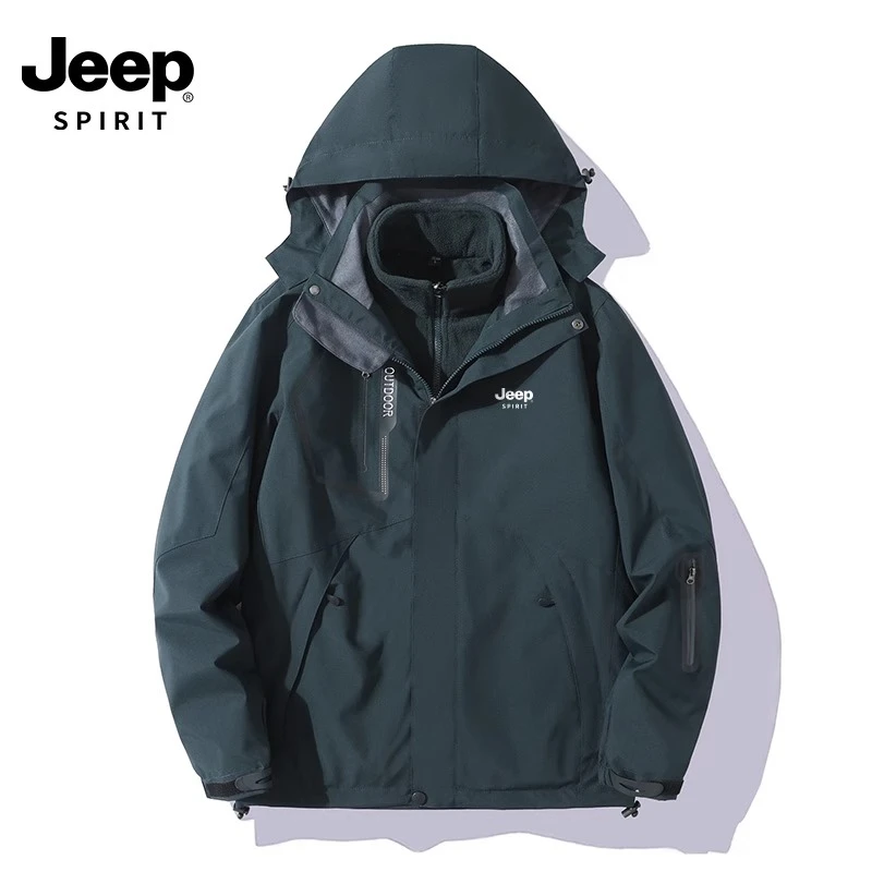 JEEP吉普冲锋衣男三合一防风加绒外套可拆卸内胆秋冬季户外登山服