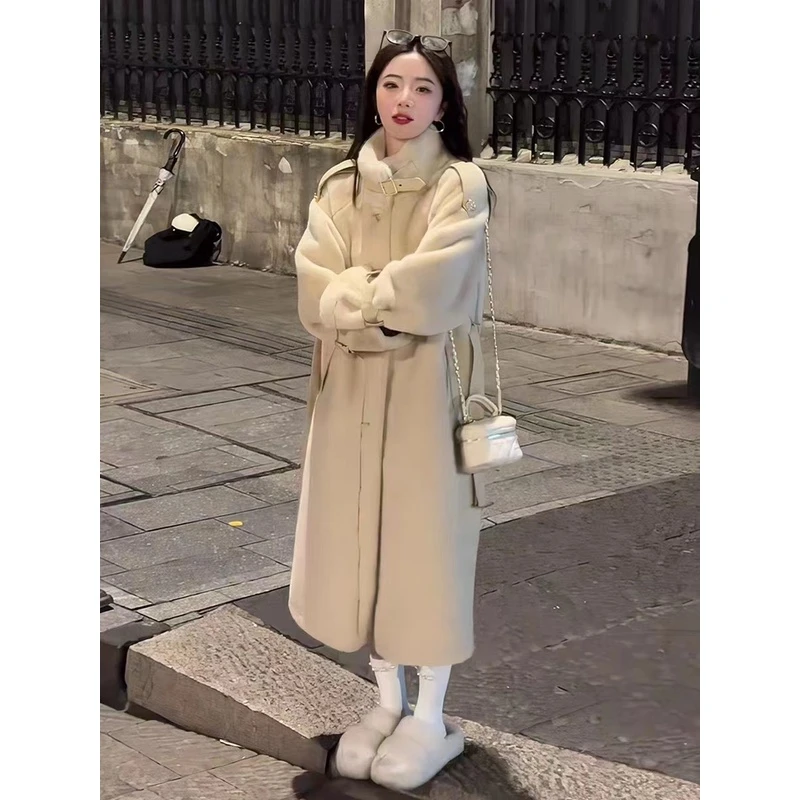 中长款气质外套宽松加厚韩版外套2024新款小个子大衣网红过膝