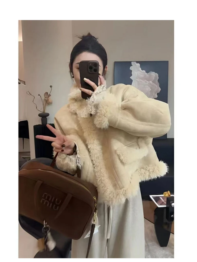 毛绒保暖小个子短款机车服加厚洋气2024外套女冬季新款时尚上衣