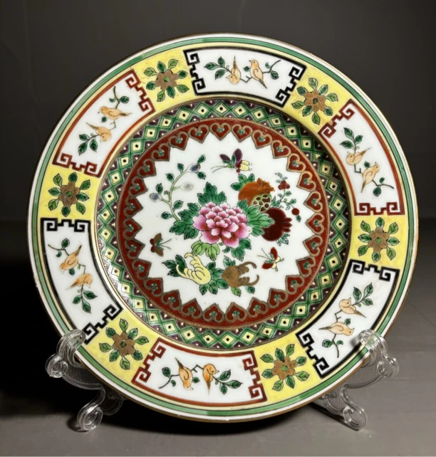 景德镇陶瓷手绘广彩三多八寸平盘20公分