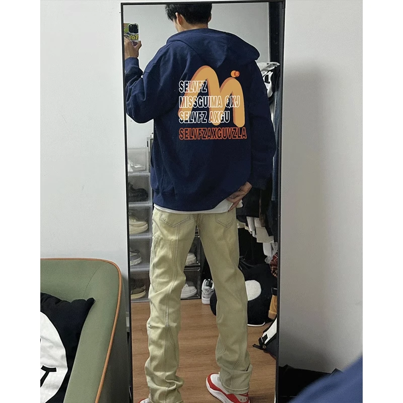 美式高街嘻哈宽松休闲连帽卫衣男款秋季新款潮流百搭薄款外套上衣