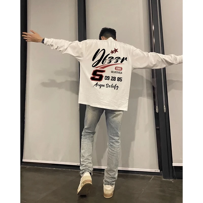 美式复古潮牌潮流设计感打底衫男款秋季高街字母印花内搭长袖T恤