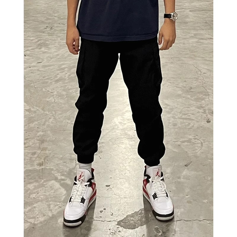 美式潮牌简约纯色抽绳运动卫裤男秋冬基础款宽松加绒长阔腿裤子潮