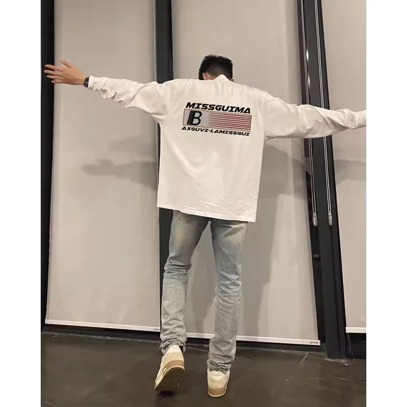 小众设计感高街纯棉长袖T恤男款潮牌秋季美式hiphop宽松炸街上衣