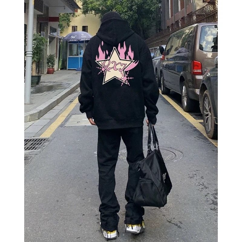 美式休闲宽松重磅长袖外套上衣男款秋季复古潮牌薄款套头连帽卫衣