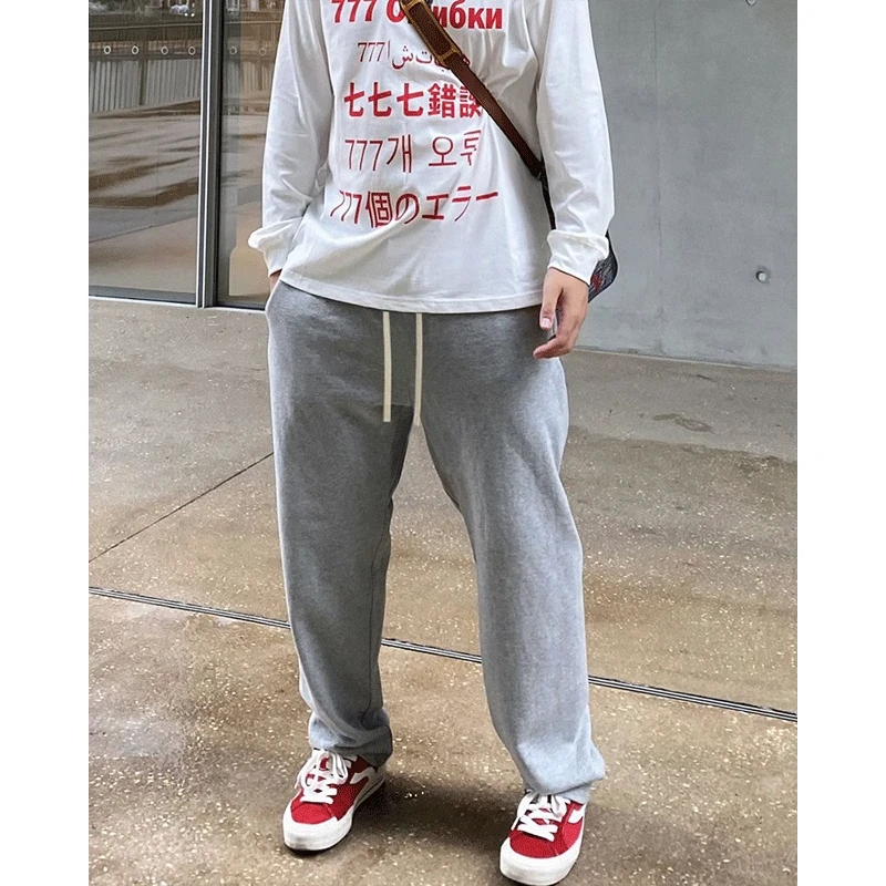 春秋休闲新款美式运动休闲薄款束脚九分裤男款高街宽松大码长裤子