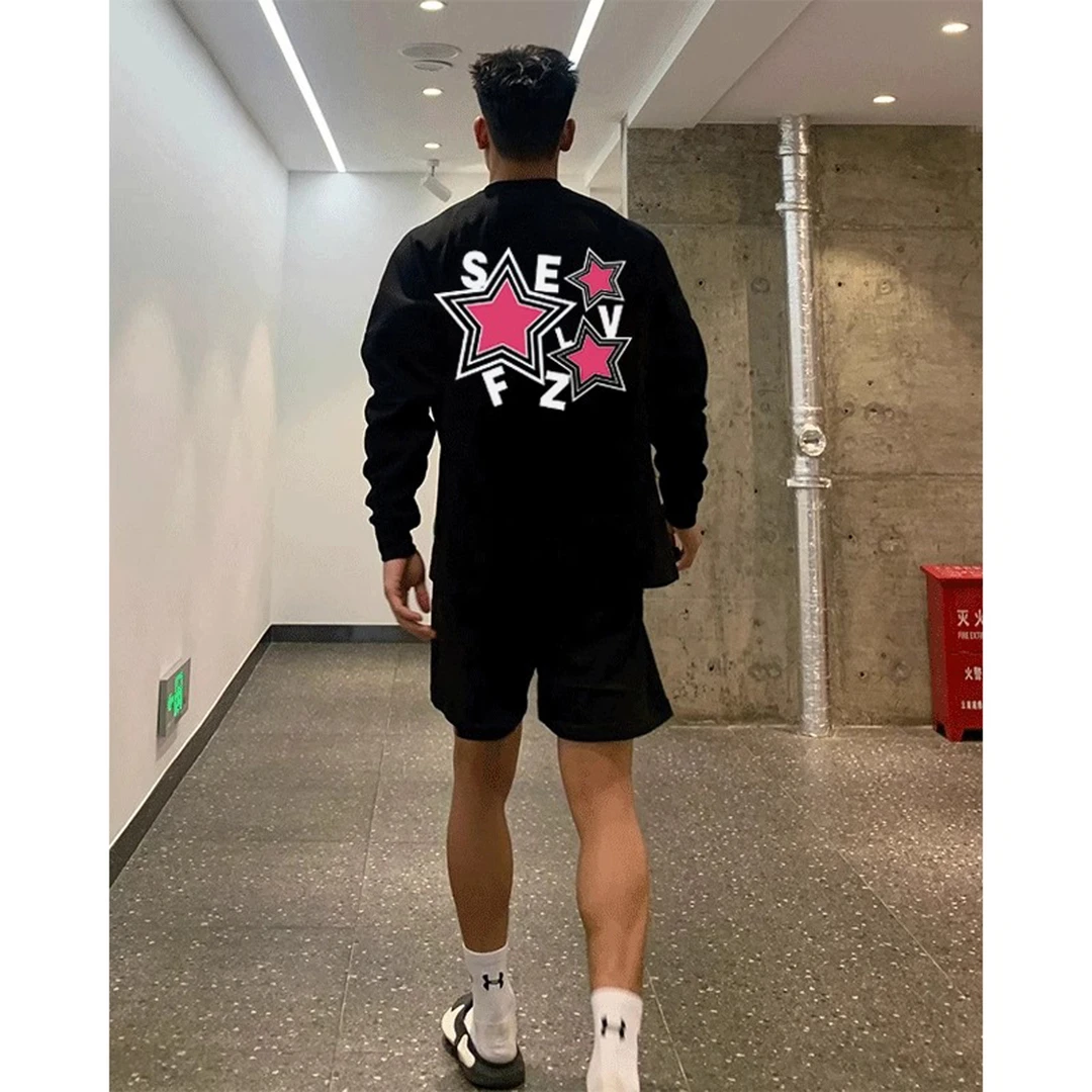 美式高街简约潮牌百搭长袖T恤男款秋季休闲潮流复古设计感打底衫