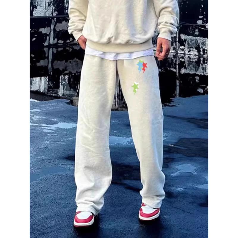 秋季高街潮牌潮流宽松休闲运动卫裤男款美式复古百搭抽绳直筒长裤