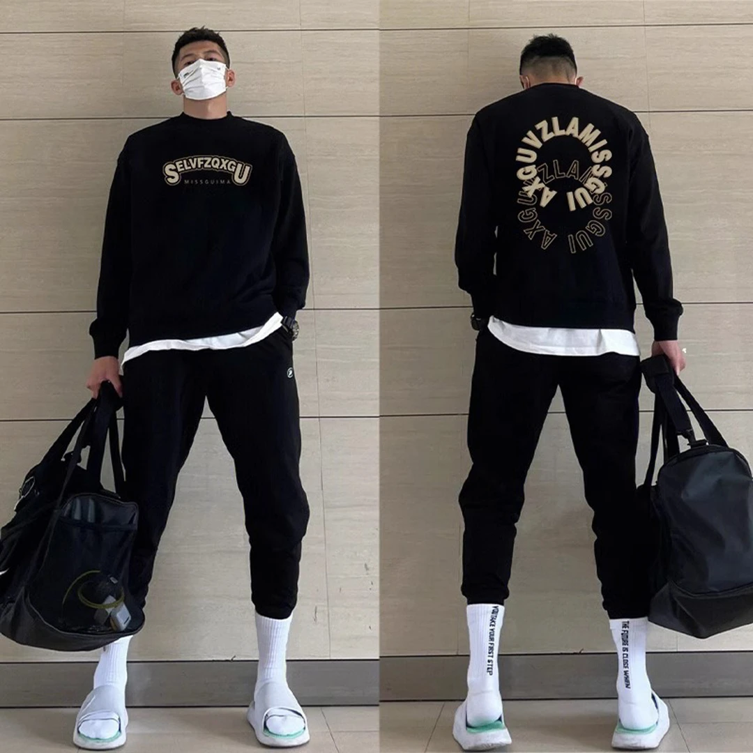 美式高街嘻哈宽松休闲圆领卫衣男款秋季新款潮流百搭薄款外套上衣