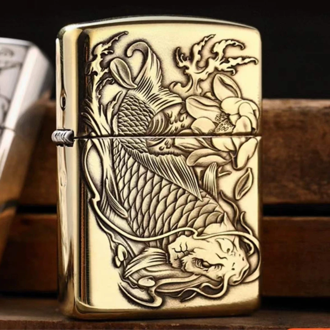 ZIPPO打火机DIY-铜盔甲-3D浮雕鱼化龙TA9912DK