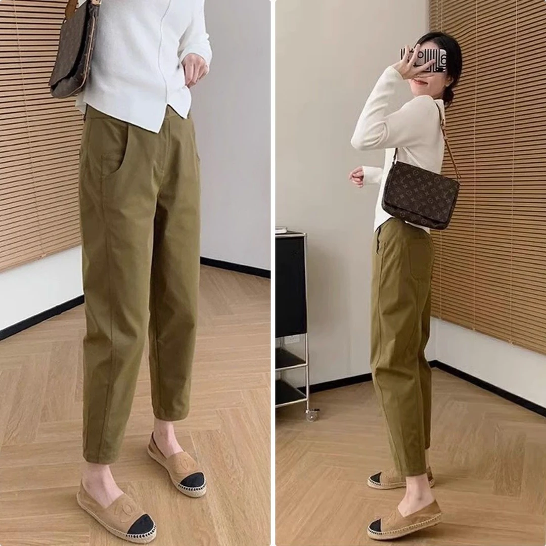 2025年夏款女装哈伦高腰舒适萝卜裤胖妹妹遮肉显瘦宽松九分裤薄款