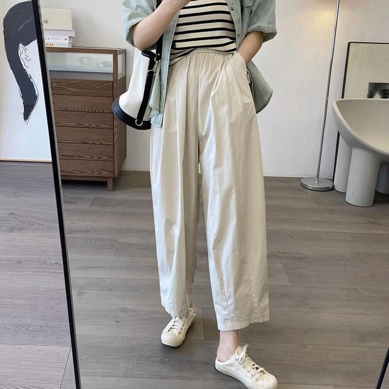 2025秋季新款哈伦裤子日系松紧高腰宽松显瘦透气阔腿裤女气球裤子