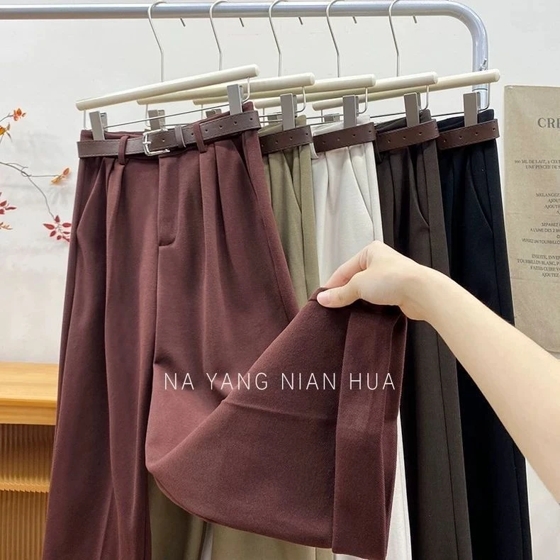 垂感毛呢阔腿裤女2025秋冬新款高腰显瘦加厚直筒裤宽松百搭休闲裤