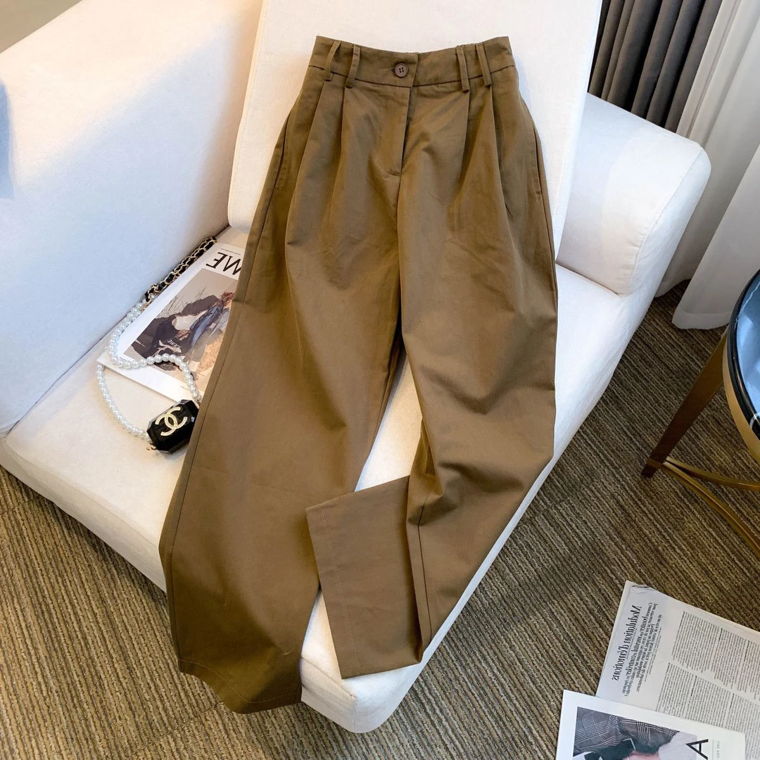 日系遮肉工装裤垂感女高腰宽松显瘦百搭洋气直筒阔腿裤子薄款女款