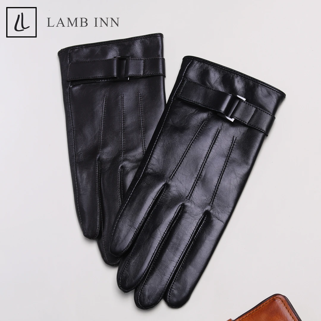 冬季触屏加绒加厚保暖真皮手套男士骑行山羊皮薄款骑车开车魔术贴