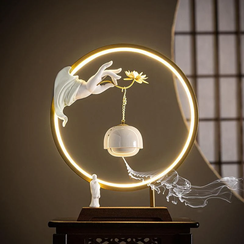 禅意佛手如意莲花吊炉家用室内氛围感摆件倒流香香炉挂式灯摆件