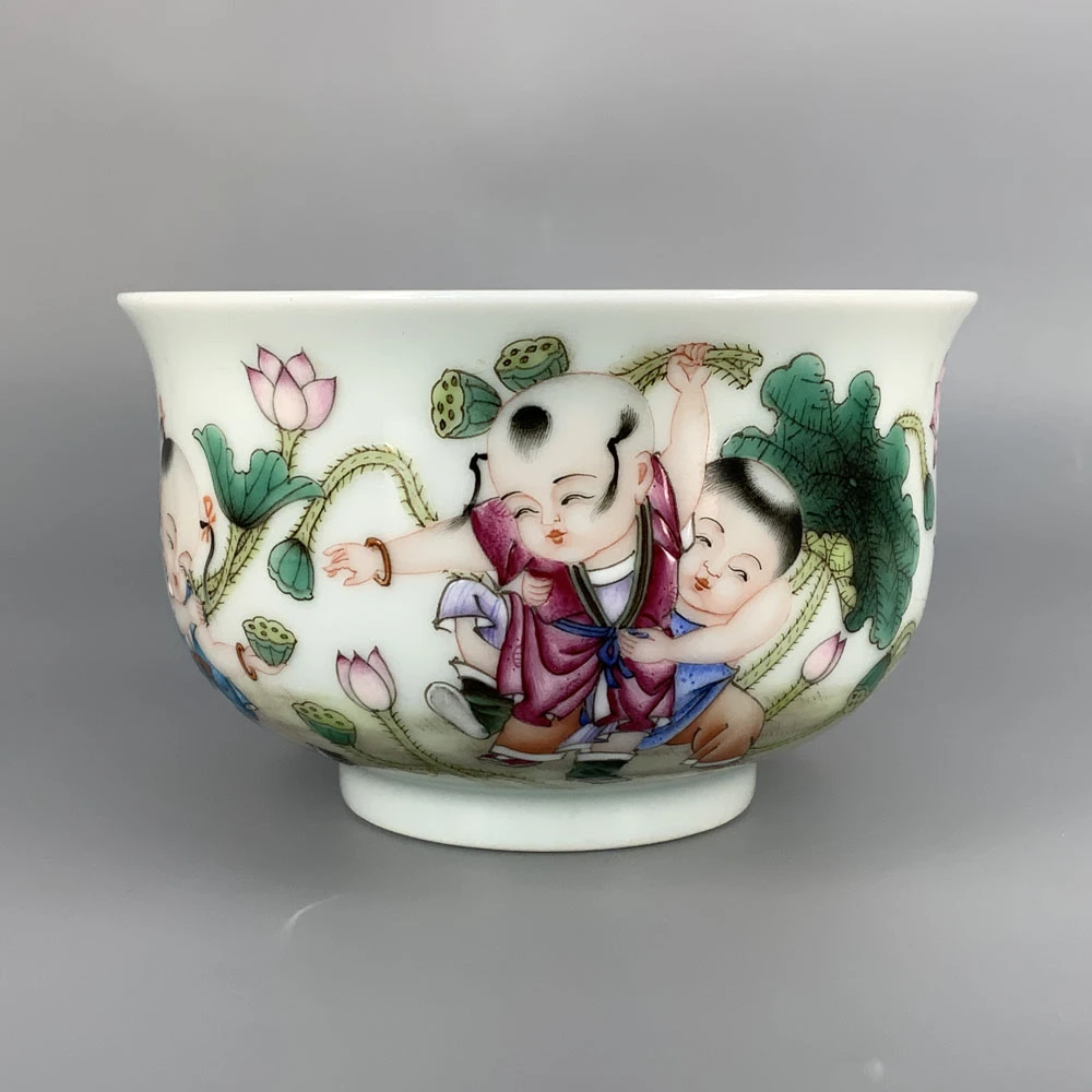 肆如草堂珐琅彩五子攀莲图带内画炉式杯1028-6-300