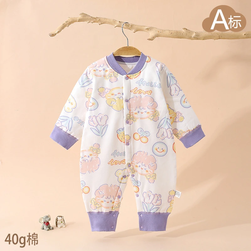 新生儿40g棉服婴幼儿薄棉连体衣初秋春秋保暖连体衣爬爬服哈衣