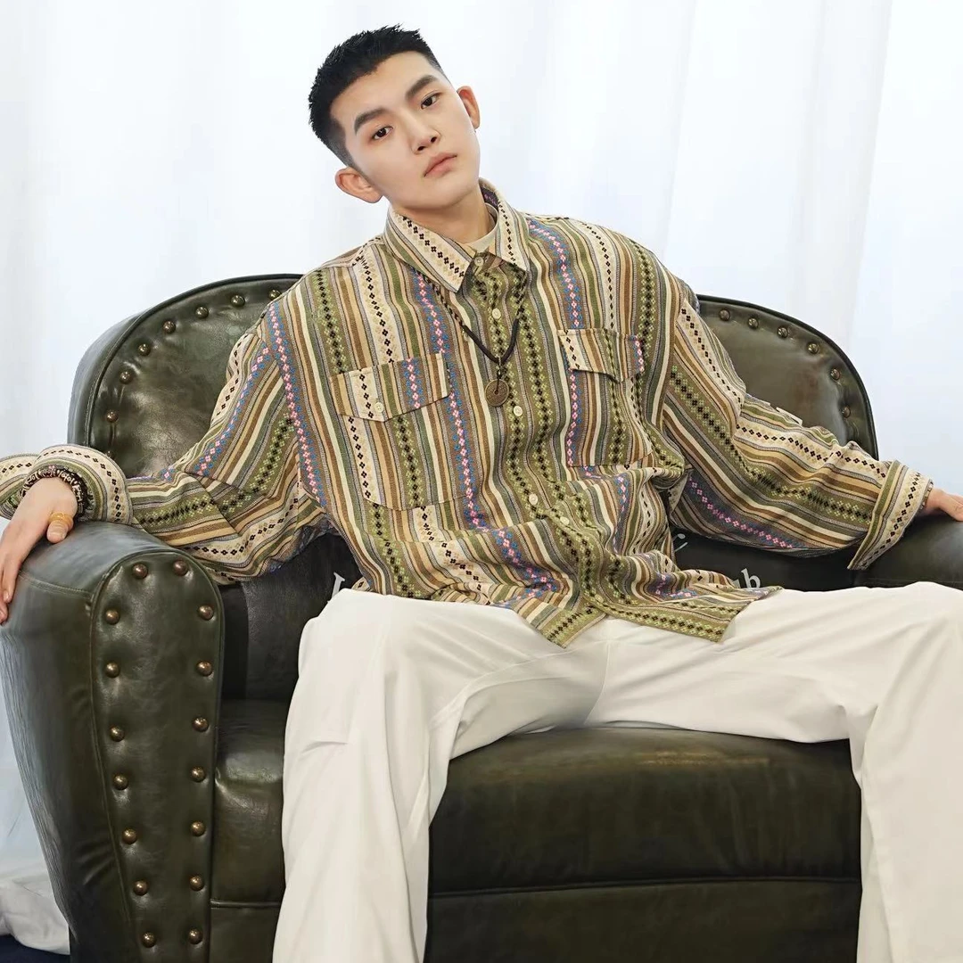 PANMAX/潘·麦克斯【PANMAX官旗清仓】大码休闲男士复古帅百搭港衬衫