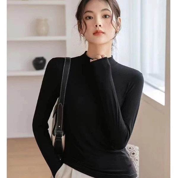 软糯长袖女修身德绒韩系风早秋简约舒适上衣休闲内搭打底衫高级感