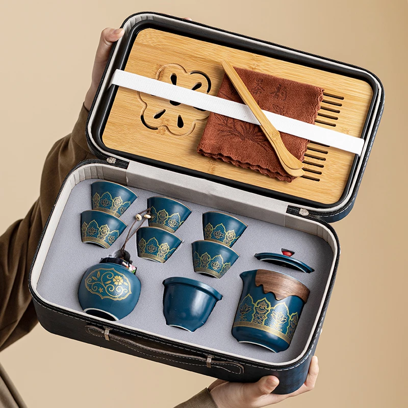 旅行茶具套装便携式户外露营快客杯陶瓷功夫茶具茶杯茶叶罐茶盘
